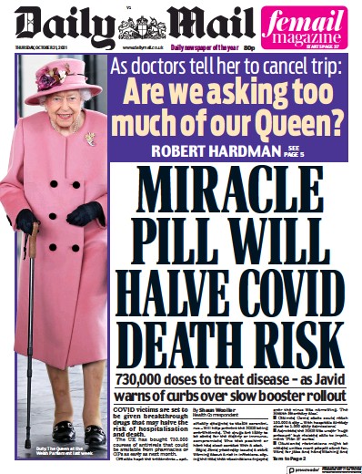 Daily Mail (UK) Newspaper Front Page for 21 October 2021