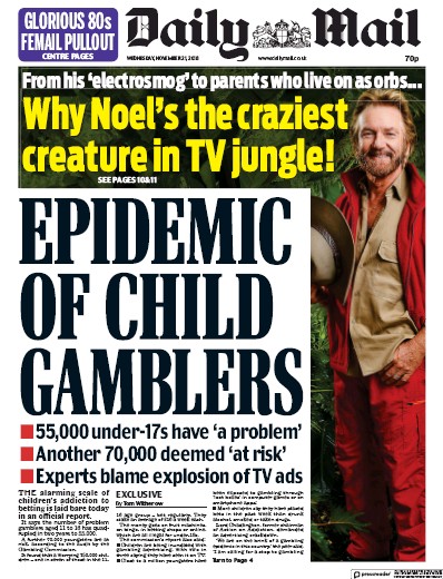 Daily Mail Newspaper Front Page for 21 November 2018