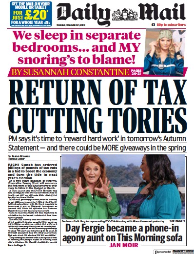 Daily Mail (UK) Newspaper Front Page for 21 November 2023