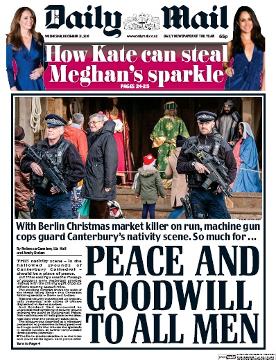 Daily Mail Newspaper Front Page for 21 December 2016