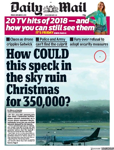 Daily Mail Newspaper Front Page for 21 December 2018