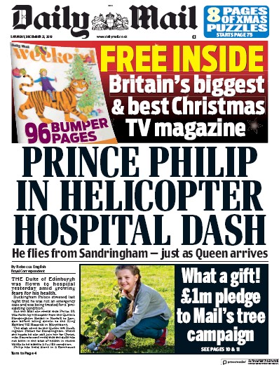 Daily Mail (UK) Newspaper Front Page for 21 December 2019