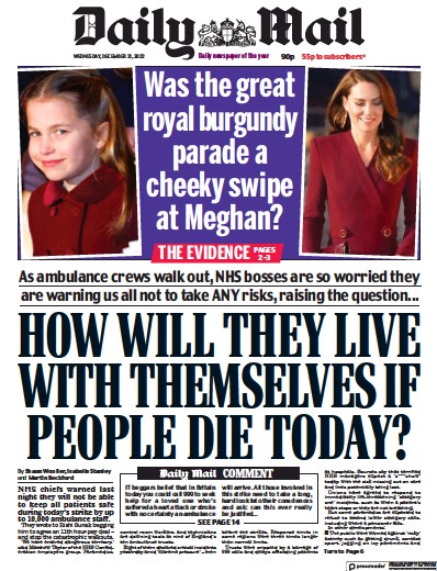 Daily Mail (UK) Newspaper Front Page for 21 December 2022