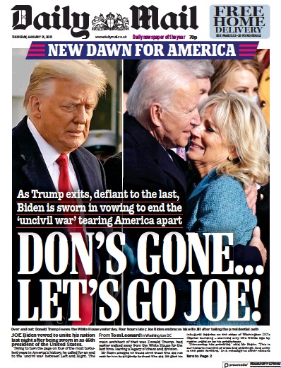 Daily Mail Newspaper Front Page for 21 January 2021