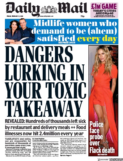 Daily Mail Newspaper Front Page for 21 February 2020