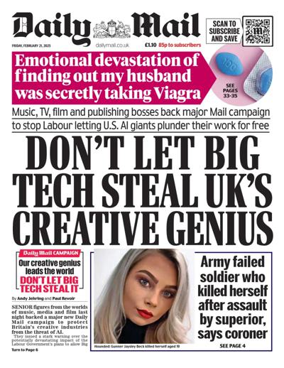 Daily Mail (UK) Newspaper Front Page for 21 February 2025