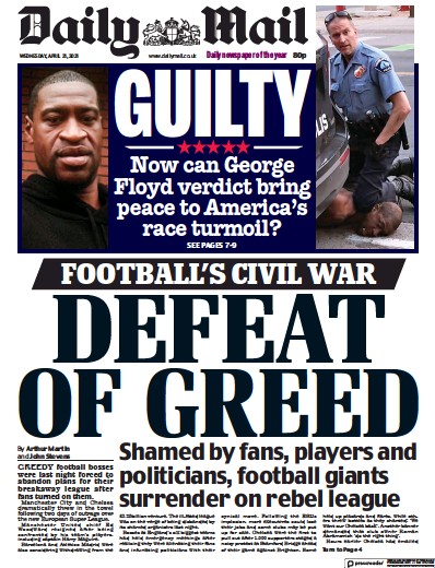 Daily Mail (UK) Newspaper Front Page for 21 April 2021