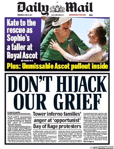 Daily Mail (UK) Newspaper Front Page for 21 June 2017