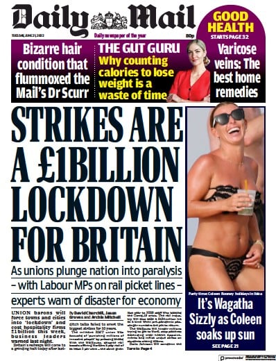 Daily Mail (UK) Newspaper Front Page for 21 June 2022