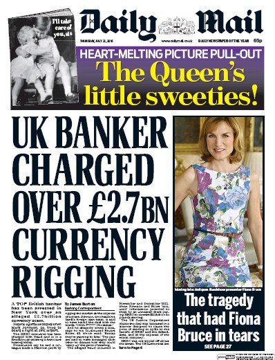 Daily Mail Newspaper Front Page for 21 July 2016