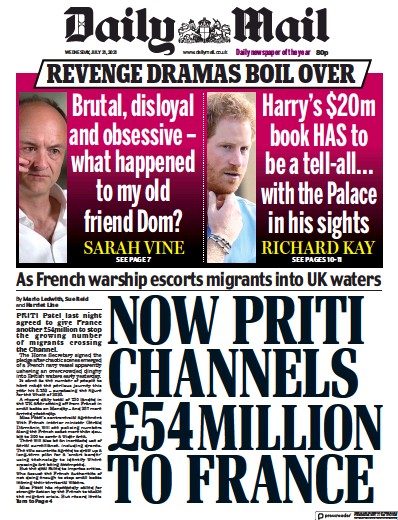 Daily Mail (UK) Newspaper Front Page for 21 July 2021