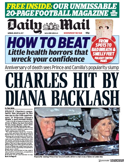 Daily Mail (UK) Newspaper Front Page for 21 August 2017