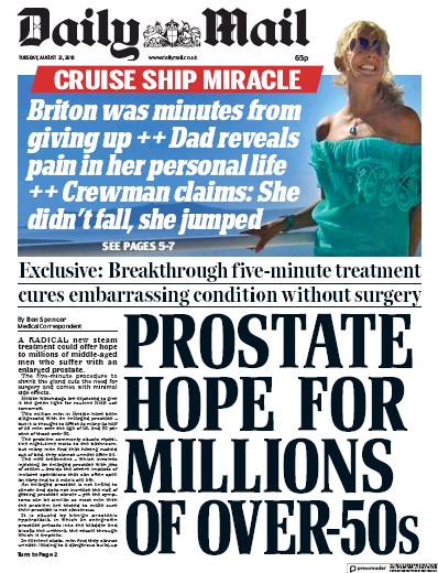 Daily Mail Newspaper Front Page for 21 August 2018