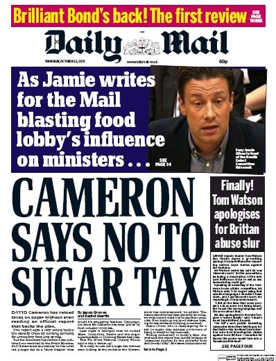 Daily Mail Newspaper Front Page for 22 October 2015