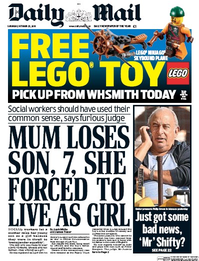 Daily Mail Newspaper Front Page for 22 October 2016