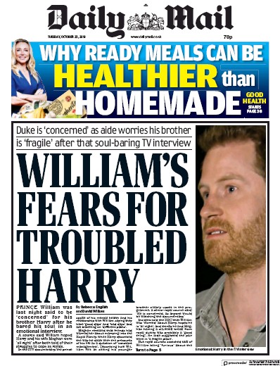 Daily Mail Newspaper Front Page for 22 October 2019