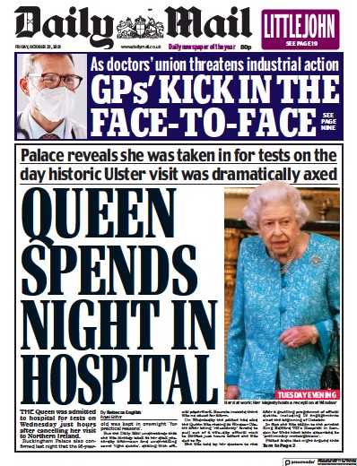 Daily Mail (UK) Newspaper Front Page for 22 October 2021
