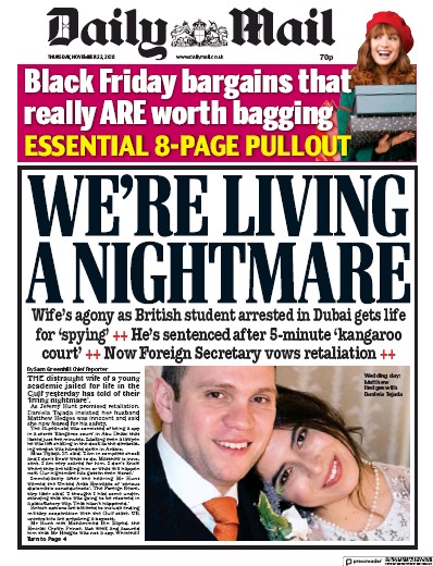 Daily Mail Newspaper Front Page for 22 November 2018