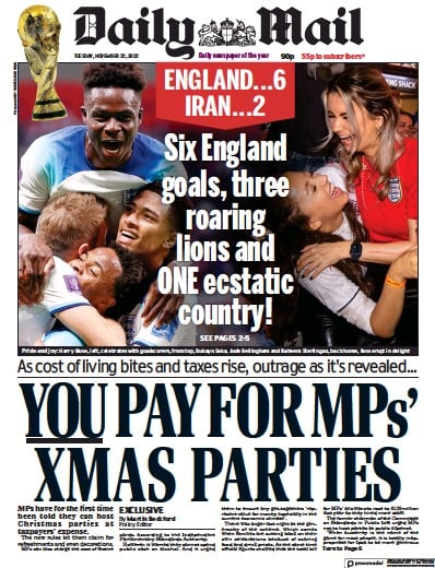 Daily Mail (UK) Newspaper Front Page for 22 November 2022