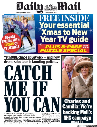 Daily Mail Newspaper Front Page for 22 December 2018