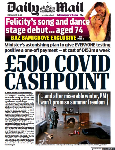 Daily Mail Newspaper Front Page for 22 January 2021