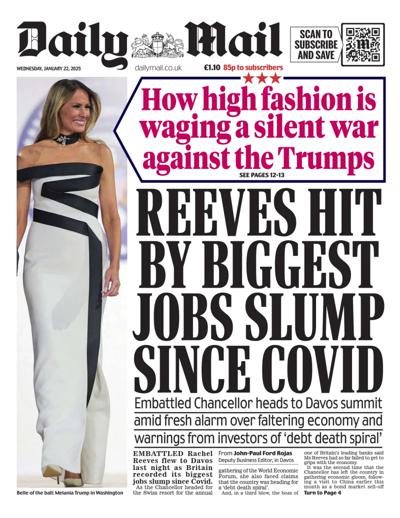 Daily Mail (UK) Newspaper Front Page for 22 January 2025