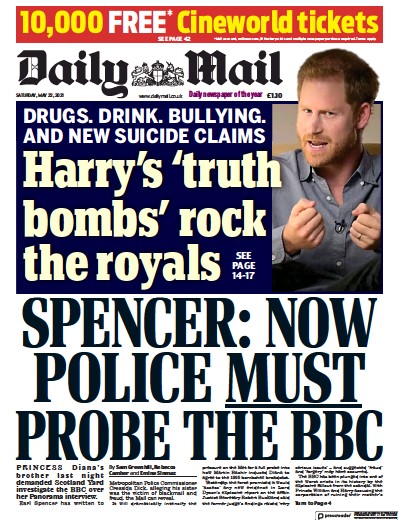 Daily Mail Newspaper Front Page for 22 May 2021