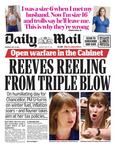 Daily Mail (UK) Newspaper Front Page for 22 May 2025