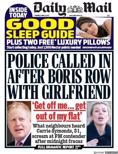Daily Mail Newspaper Front Page for 22 June 2019