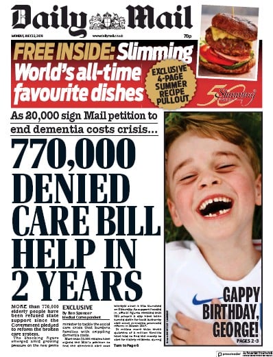Daily Mail Newspaper Front Page for 22 July 2019