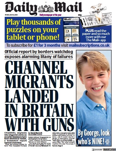 Daily Mail (UK) Newspaper Front Page for 22 July 2022