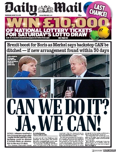Daily Mail Newspaper Front Page for 22 August 2019
