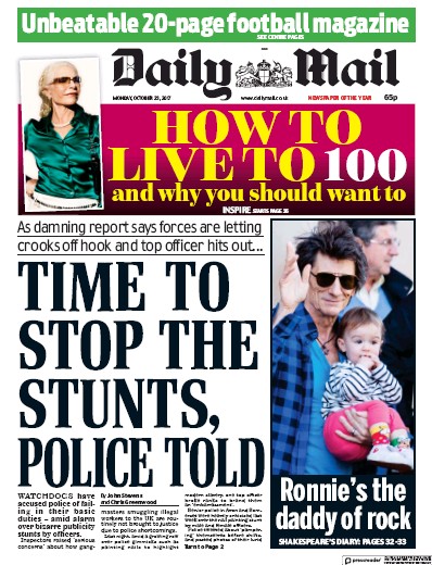 Daily Mail Newspaper Front Page for 23 October 2017