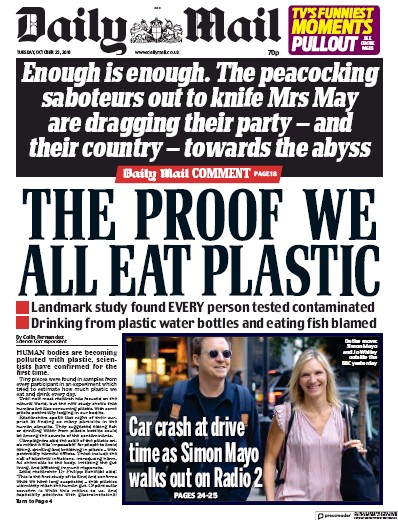 Daily Mail Newspaper Front Page for 23 October 2018