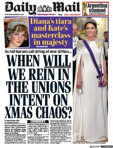 Daily Mail (UK) Newspaper Front Page for 23 November 2022