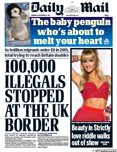 Daily Mail Newspaper Front Page for 23 December 2015