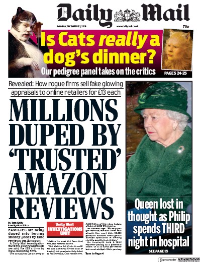 Daily Mail Newspaper Front Page for 23 December 2019