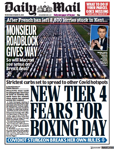 Daily Mail Newspaper Front Page for 23 December 2020