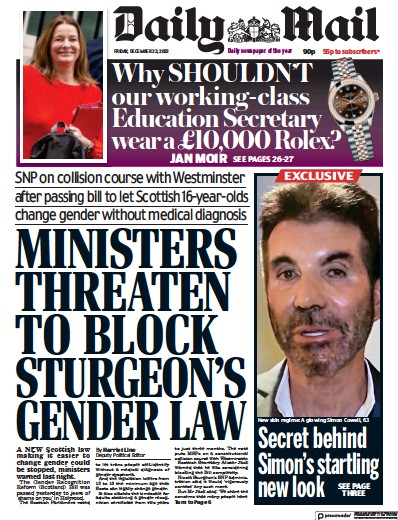Daily Mail (UK) Newspaper Front Page for 23 December 2022