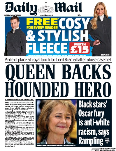 Daily Mail Newspaper Front Page for 23 January 2016