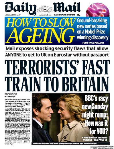 Daily Mail Newspaper Front Page for 23 January 2017
