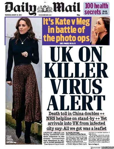 Daily Mail Newspaper Front Page for 23 January 2020