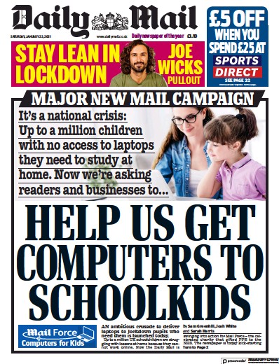 Daily Mail Newspaper Front Page for 23 January 2021