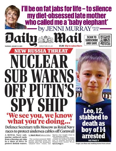 Daily Mail (UK) Newspaper Front Page for 23 January 2025