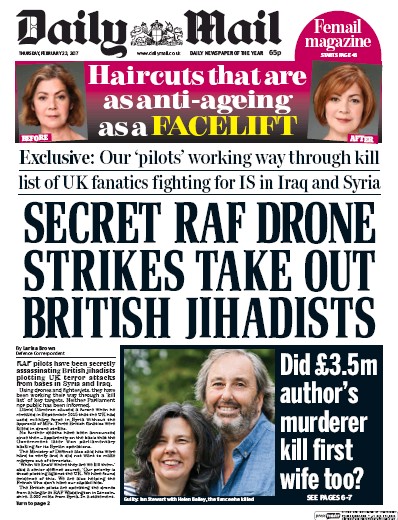 Daily Mail Newspaper Front Page for 23 February 2017