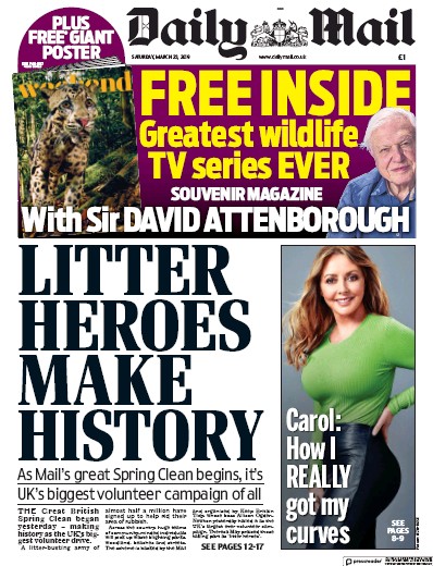 Daily Mail Newspaper Front Page for 23 March 2019