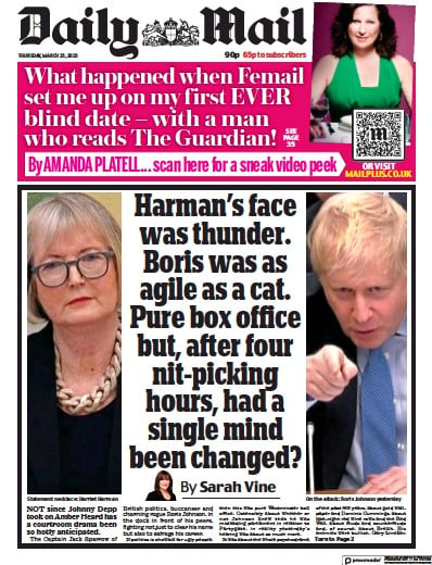 Daily Mail (UK) Newspaper Front Page for 23 March 2023