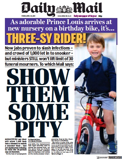 Daily Mail (UK) Newspaper Front Page for 23 April 2021