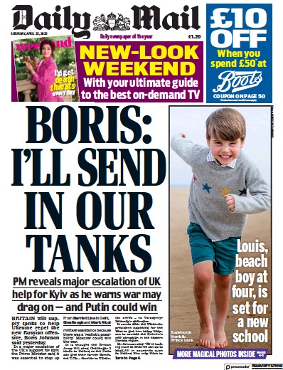 Daily Mail Newspaper Front Page for 23 April 2022