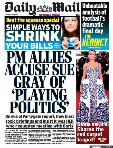 Daily Mail (UK) Newspaper Front Page for 23 May 2022